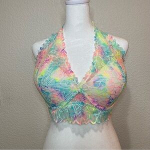 Victoria’s Secret PINK Lace Halter Bralette Rainbow Underwire Size Large